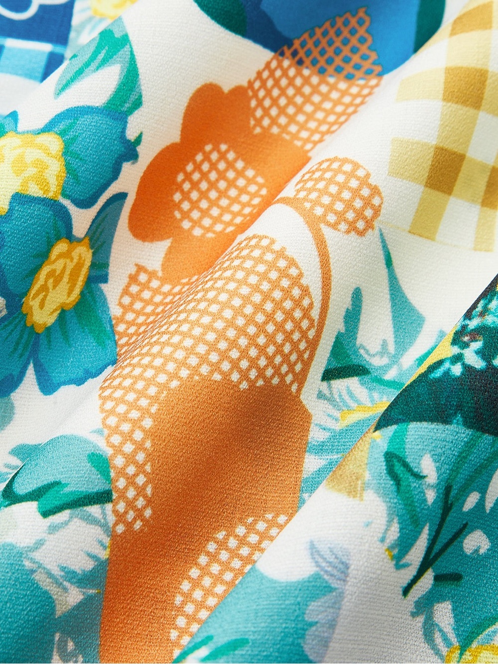 Commense Blue White Lemon Patchwork Floral Maxi Dress Lace Trim V Neck M - Picture 6 of 7